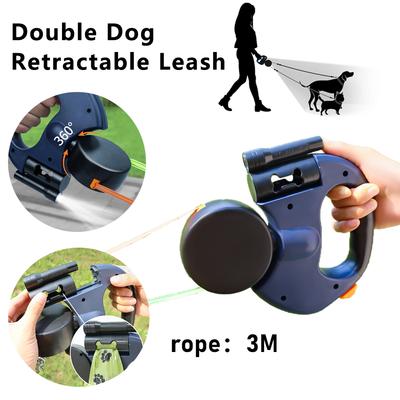 Einziehbare Doppel-Hundeleine mit LED-Licht, 360°-Drehgelenk, kein Verheddern für jeden Hund, unabhängiges Bremsen mit 3M-Reflexleinen