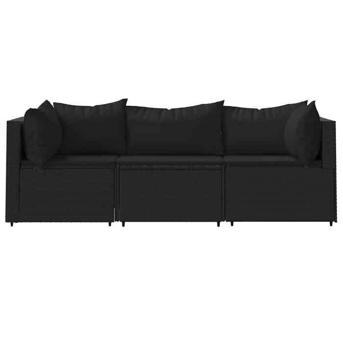VidaXL Garden Lounge Set 3 Pcs with Cushions Black Wicker, Outdoor Lounge Set, Furniture Set 319782