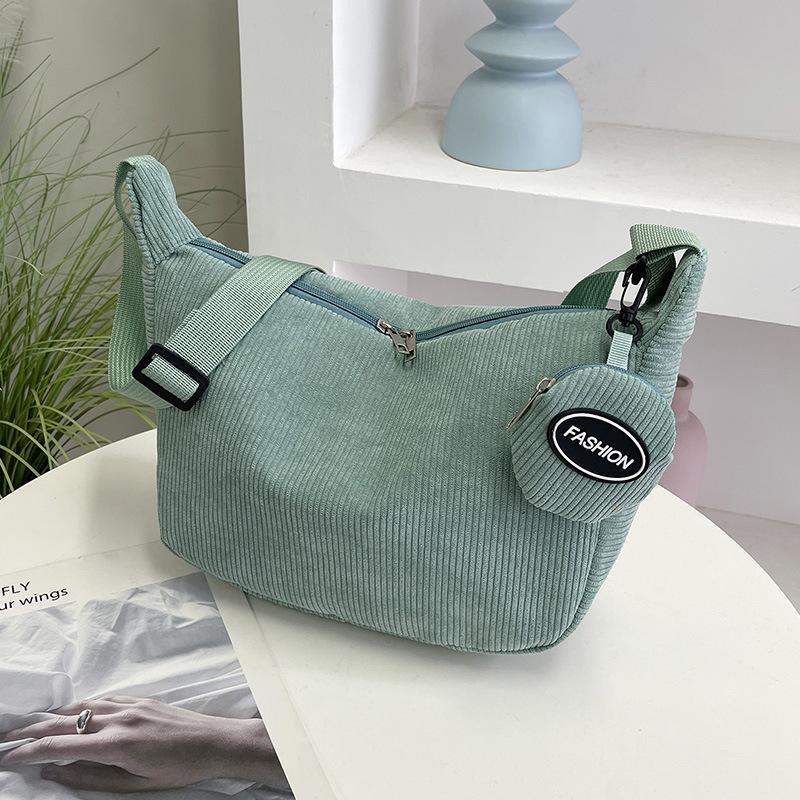 Soft Touch Corduroy Crossbody Bag with Detachable Coin Pouch Adjustable Strap for Teens School Use