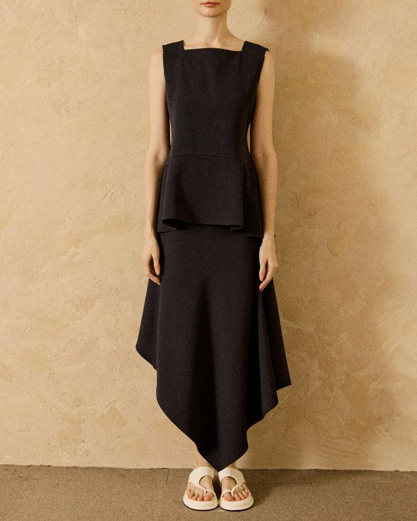 Wave Seoul Diagonal Asymmetrical Midi Skirt Charcoal