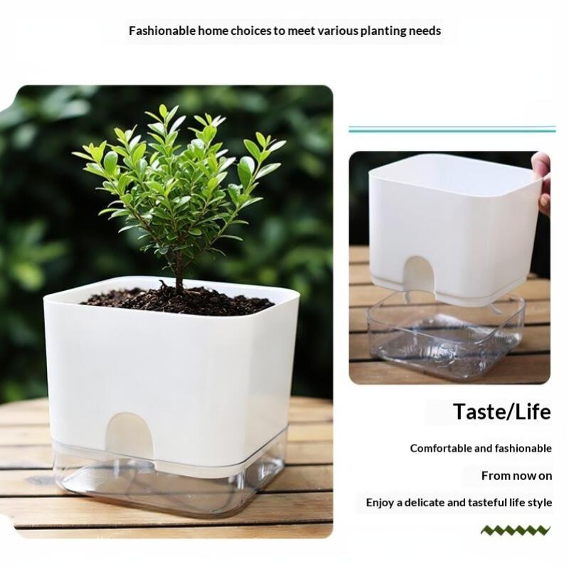 1Pcs Square Double Layer Flowerpot White Self Watering Plant Pot For Home Indoor Outdoor Balcony Garden Plants Decor Flowerpot