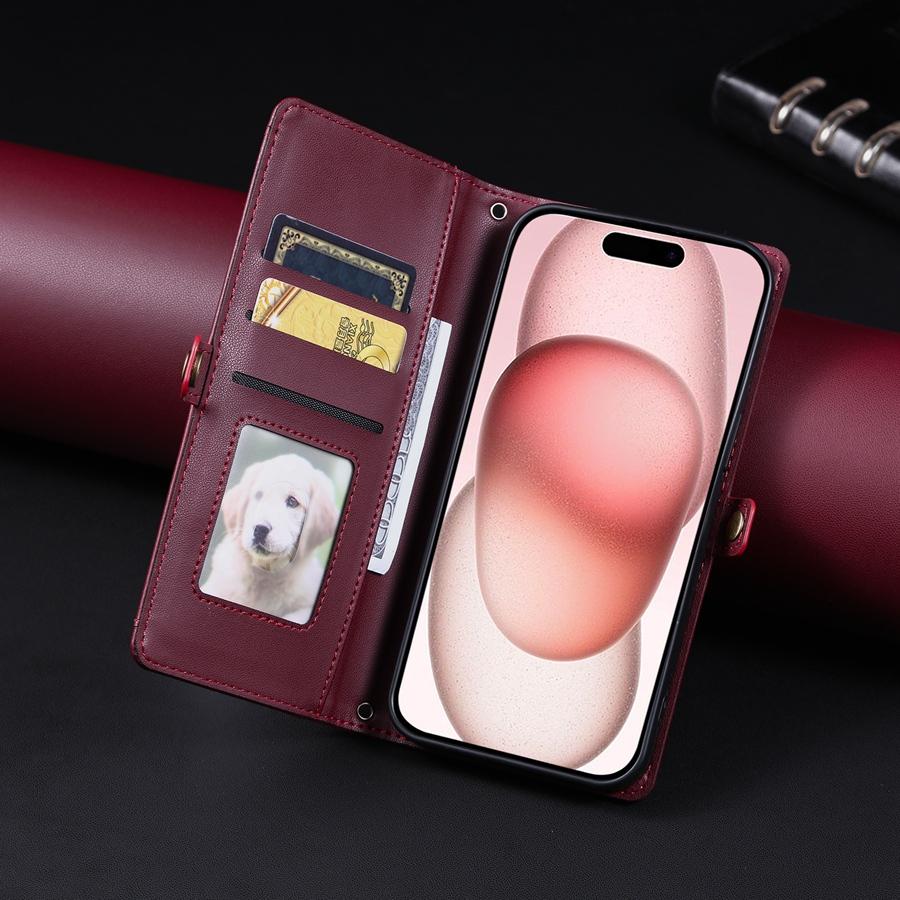 Dual Layer Card Slots Photo Frame Wallet Case for OPPO VIVO Huawei Honor Moto OnePlus LG Nokia Sony Flip Cover with 2 Lanyards
