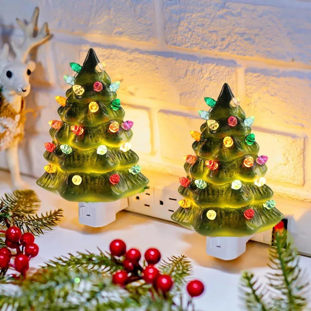LED Christmas Tree Night Light US Plug For Home Bedroom Bedsides Decor Tree Wall New Year Night Light Energy Efficient Lamp