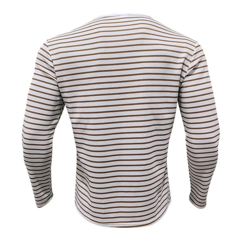 Men's Casual And Trendy Long,sleeved Shirt With A Base Layer And Horizontal Striped Round,neck Top