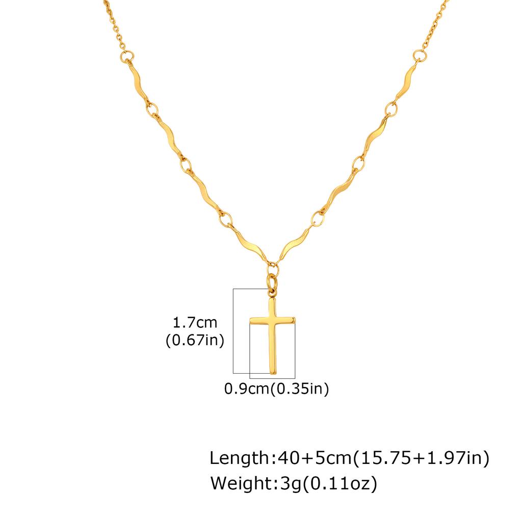 Ladies Fashion Stainless Steel Wave Chain Cross Necklace 18K Gold Versatile Jewelry Nc-2300