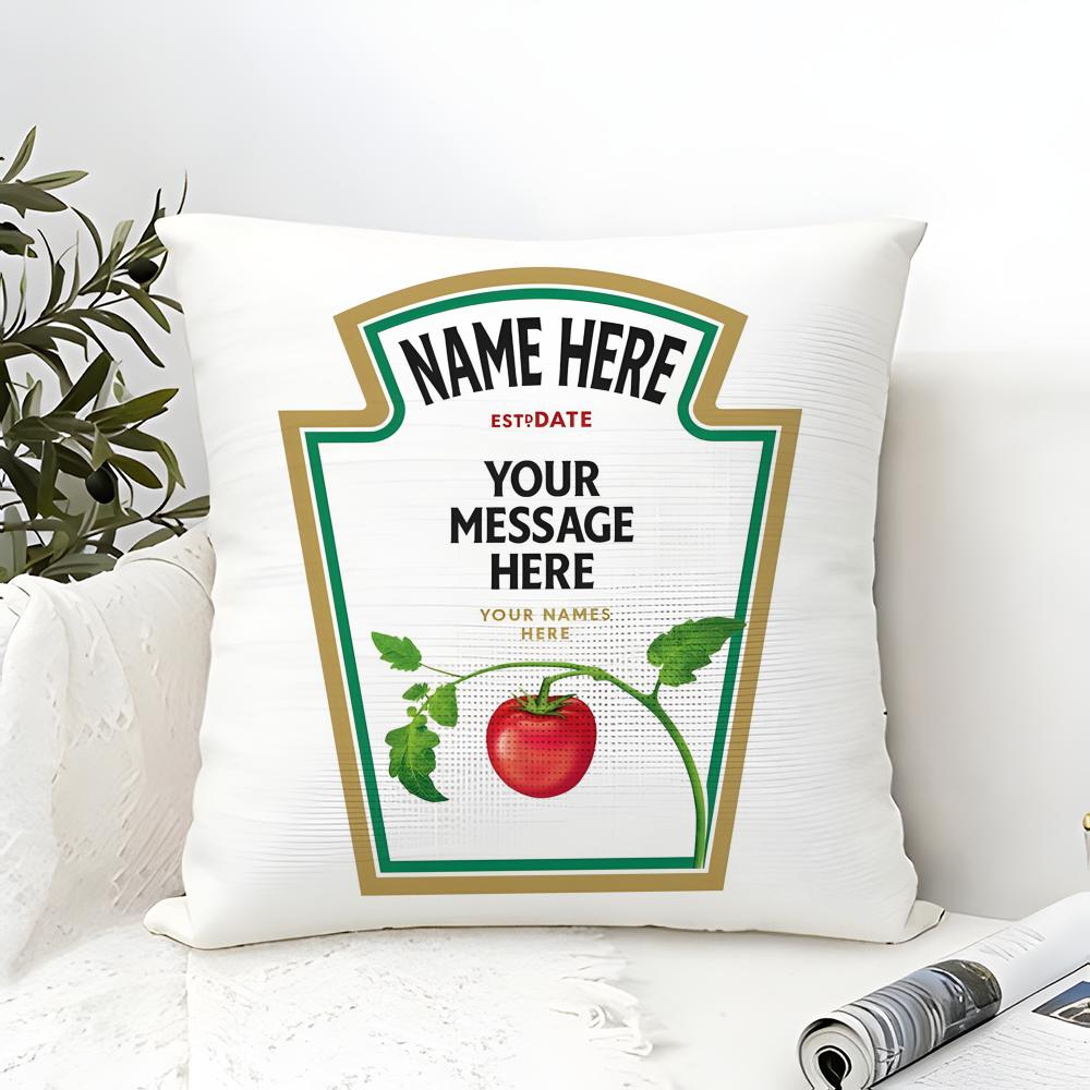 Funny Ketchup Label Pillow Case Cotton Linen Fabric Square Zipper Pillowcase Home Decorative Living Room