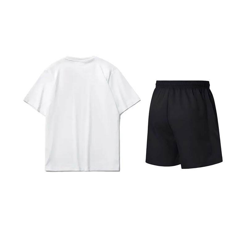 Li Ning Logo Print Round Neck Pullover Short Sleeve T-Shirt Fashion Loose Versatile Shorts Casual Sports Set Unisex sets AHSUA15-1+AKSV843-1