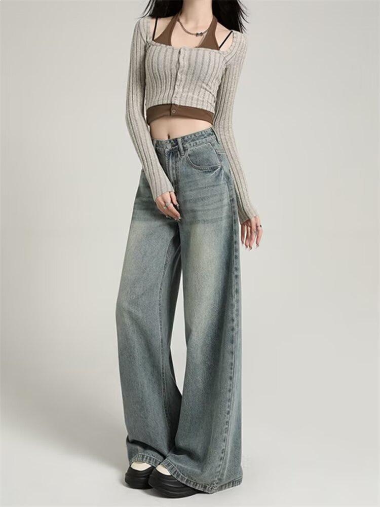 

Retro A-line Wide-Leg Jeans for Women - Spring/Autumn 2026 Slimming Loose Fit Fashion Pants XL