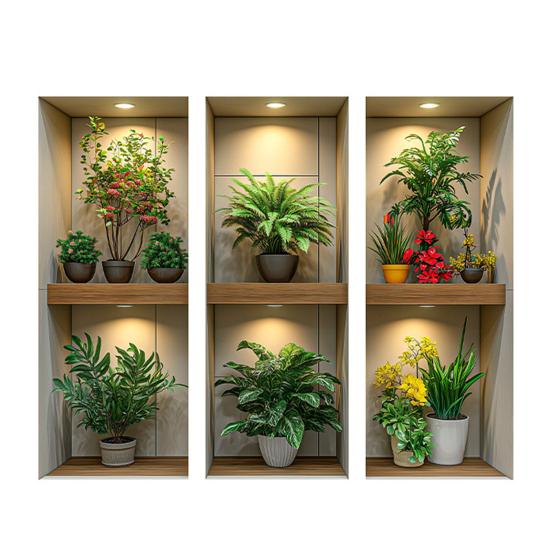 3Pcs 3D Flower Wall Stickers Realistic Flowers Vase Wall Decals Waterproof Self-Adhesive Potted Plants