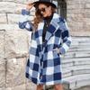 Women's Plaid Plush Lapel Coat Lamb Wool Plaid Pocket Medium Long Windbreaker Coat