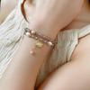 Layered Cats Eye Stone Pearl Bracelet Women Irregular Geometric Design Gold Pink Tone Lightweight Luxury Fashion Accessory