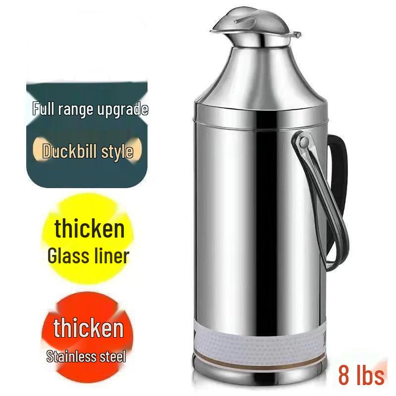 Extra Thick Stainless Steel Insulated Hot Water Bottle with Commercial Glass Liner - Classic Household & Office Use