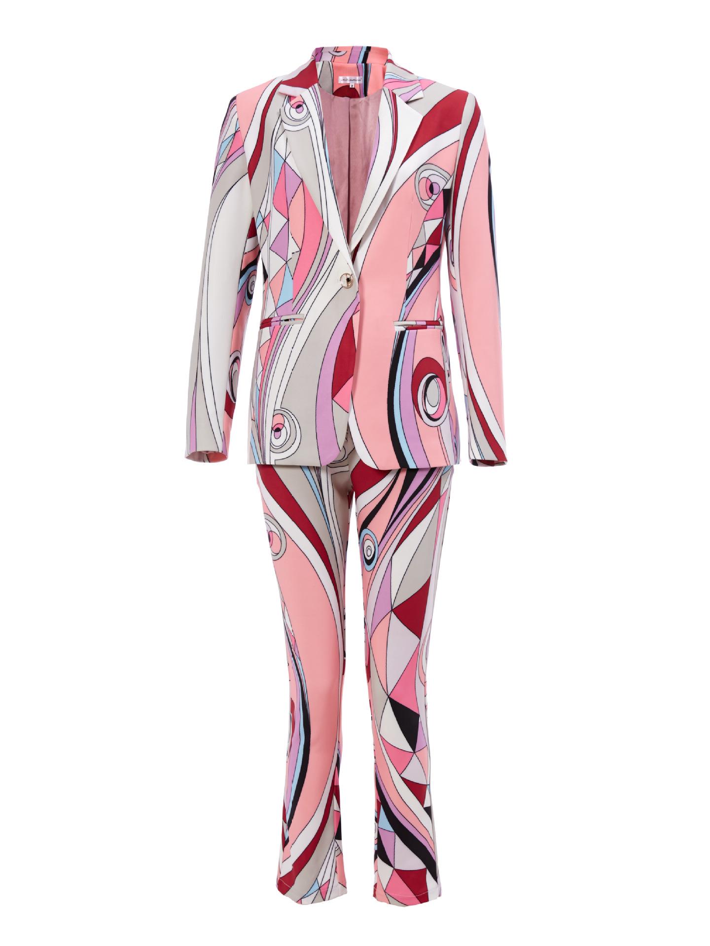 

Guoer женский розовый хлопковый костюм с принтом и V-образным вырезом с одной пуговицей M розовый