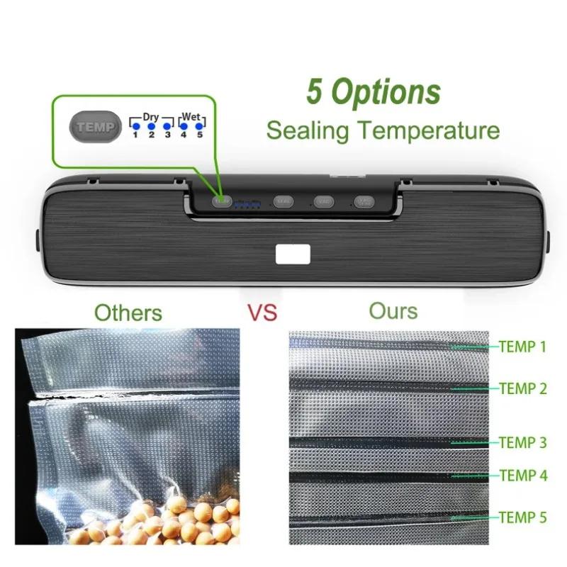 Automatischer Lebensmittelversiegler, Ein-Knopf-Lebensmittelretter mit Trocken-Feucht-Lebensmittelmodi, LED-Kontrollleuchte, 15 Stück Vakuumierbeutel für die Küche