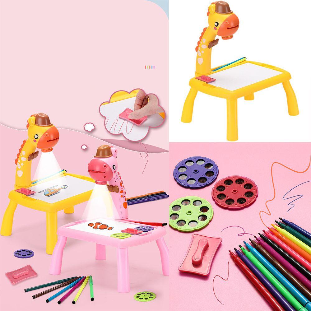

Kids Educational Toys Led Drawing Table Graffiti board Projector Painting Small Drawing Board Desk розовый