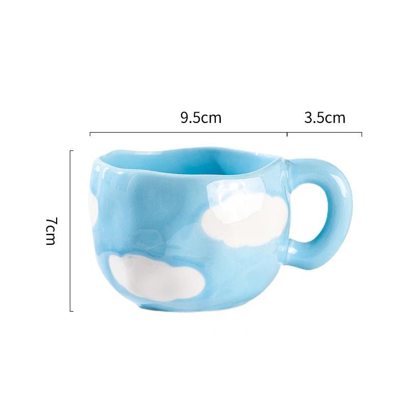 Handmade 300ML Cute Creative Irregular Ceramic Mug for Home Use Flower Clouds Mugs Coffee Cups Breakfast Milk Tea Gift Drinkware