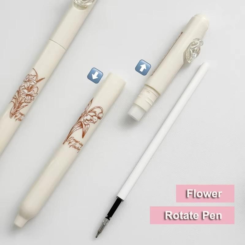 12Pcs Romantic Flower Series Gel Pen for Students 0.5MM Quick Dry Gel Ink Pen Rotate Writing Pen School Office Supplies High Quality Novelty Signature
