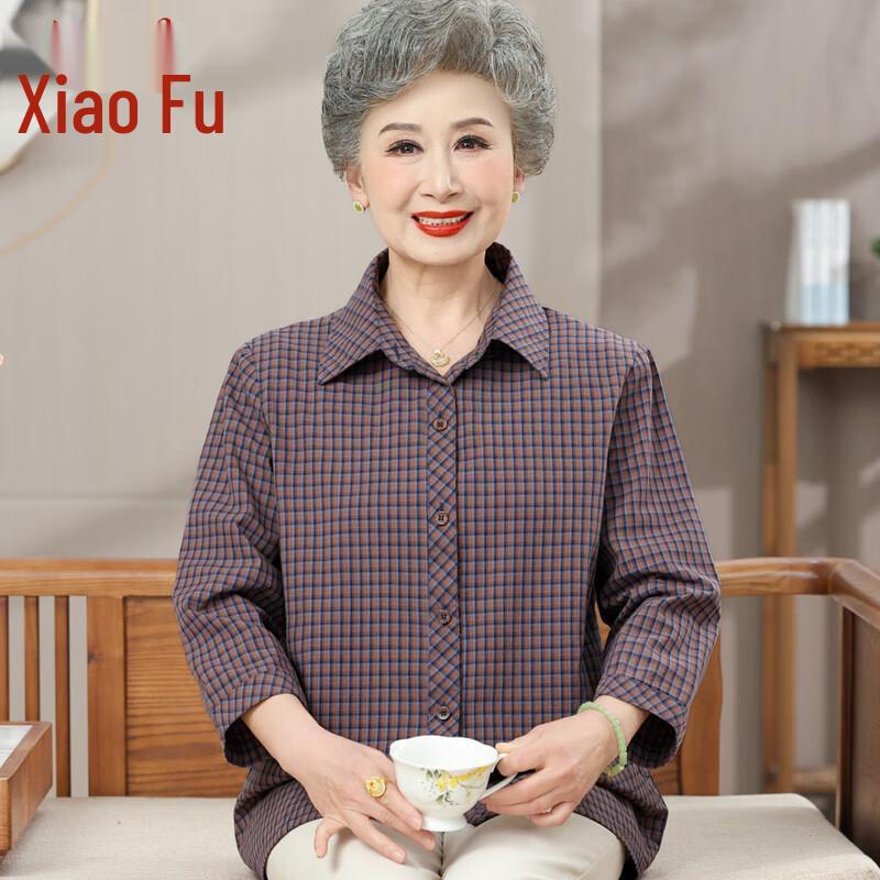 

Рубашка с рукавом 3/4 на пуговицах в клетку в стиле ретро для пожилых женщин XL