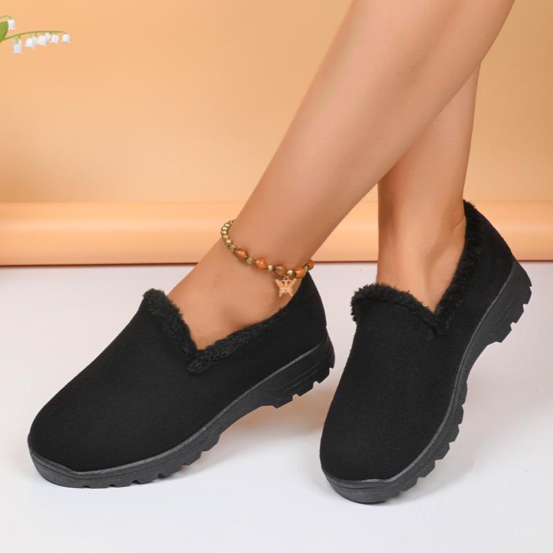 Fashion Women's Warm Cotton Shoes, Winter Plush Casual Shoes, Outdoor Non-slip Fluffy Thick-soled Snow Boots, Slip-on Loafers