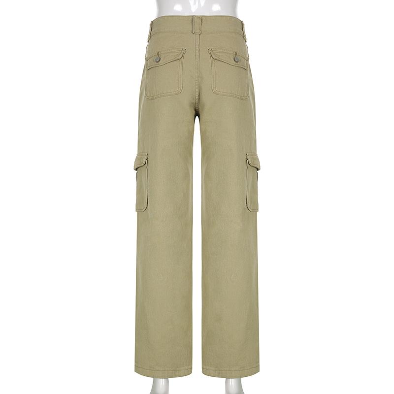 Multi Tasche Neue Einfarbig Cargo Hosen Damen Niedrige Taille Lose High Street 2022 Retro Mode Gerade Denim Hosen Heißer verkauf