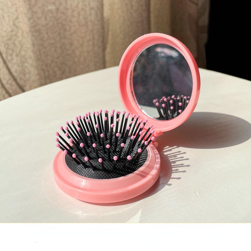 1Pcs Folding Air Bag Comb With Mirror Travel Clamshell Hairbrush Hairdressing Hair Care Massage Relax Comb Cosmetic Styling Tool