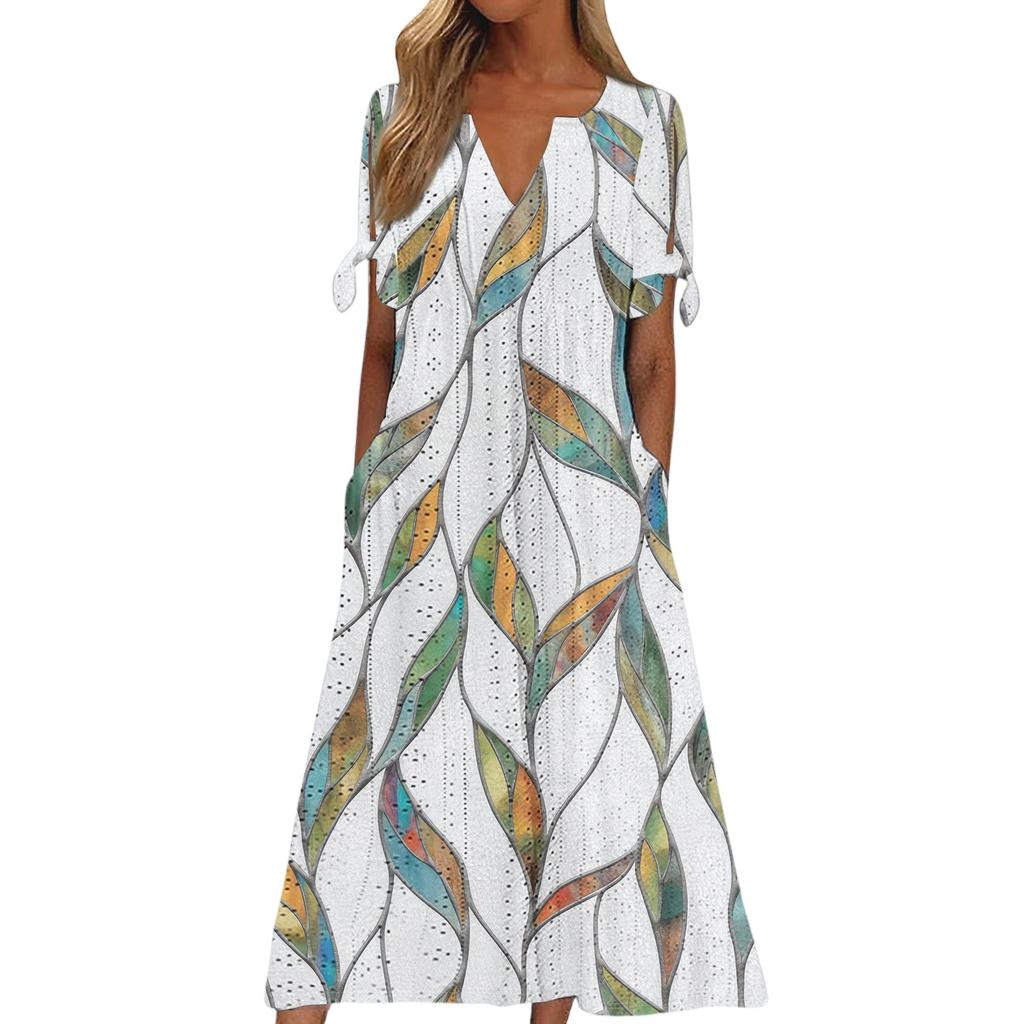 Ladies Casual Fashion Temperament Elegant Waist Patchwork Floral Print Long Dress