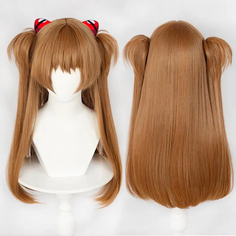 Neon Genesis Evangelion Asuka Orange Wig with Cardamom Eva Style: Double Ponytails & Tiger Mouth Clip