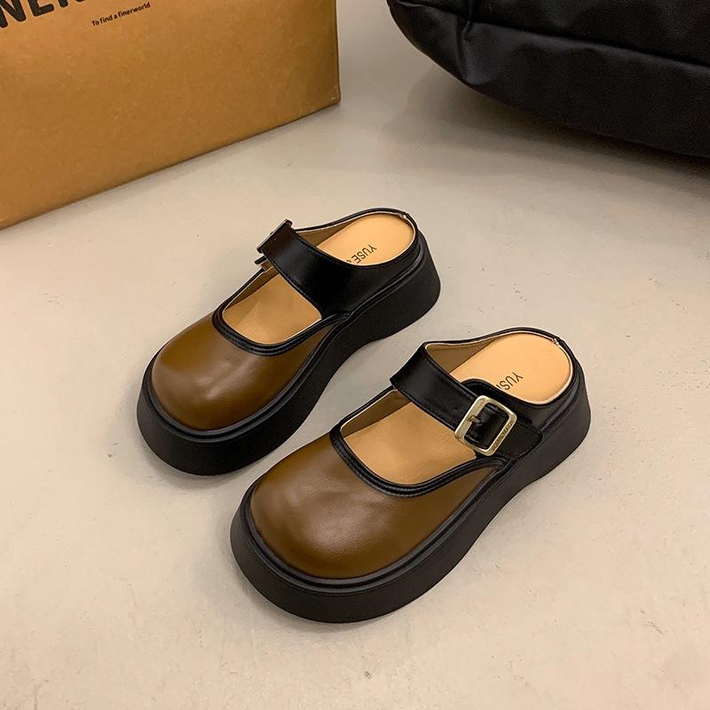Thick-soled bag head half slippers women's 2025 new outer wear spring versatile foreign style design sense fashion one-pedal women's shoes