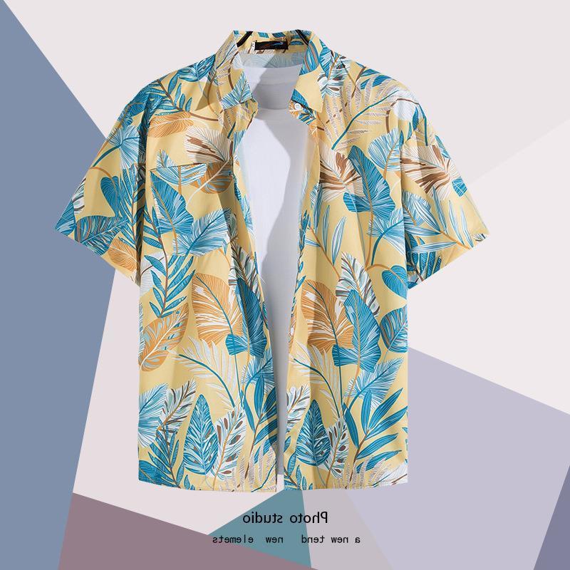 Summer Beach Floral Men'S And Women'S Thin Shirts Trendy Hawaiian Port Style Loose Tie-Dye Short-Sleeved Couple Shirts