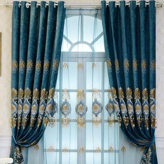 2PCS European-style Chenille Embroidered Thickening Blackout Curtains High-grade Living Room Bedroom Balcony Floor-to-ceiling Windows Nordic Curtains