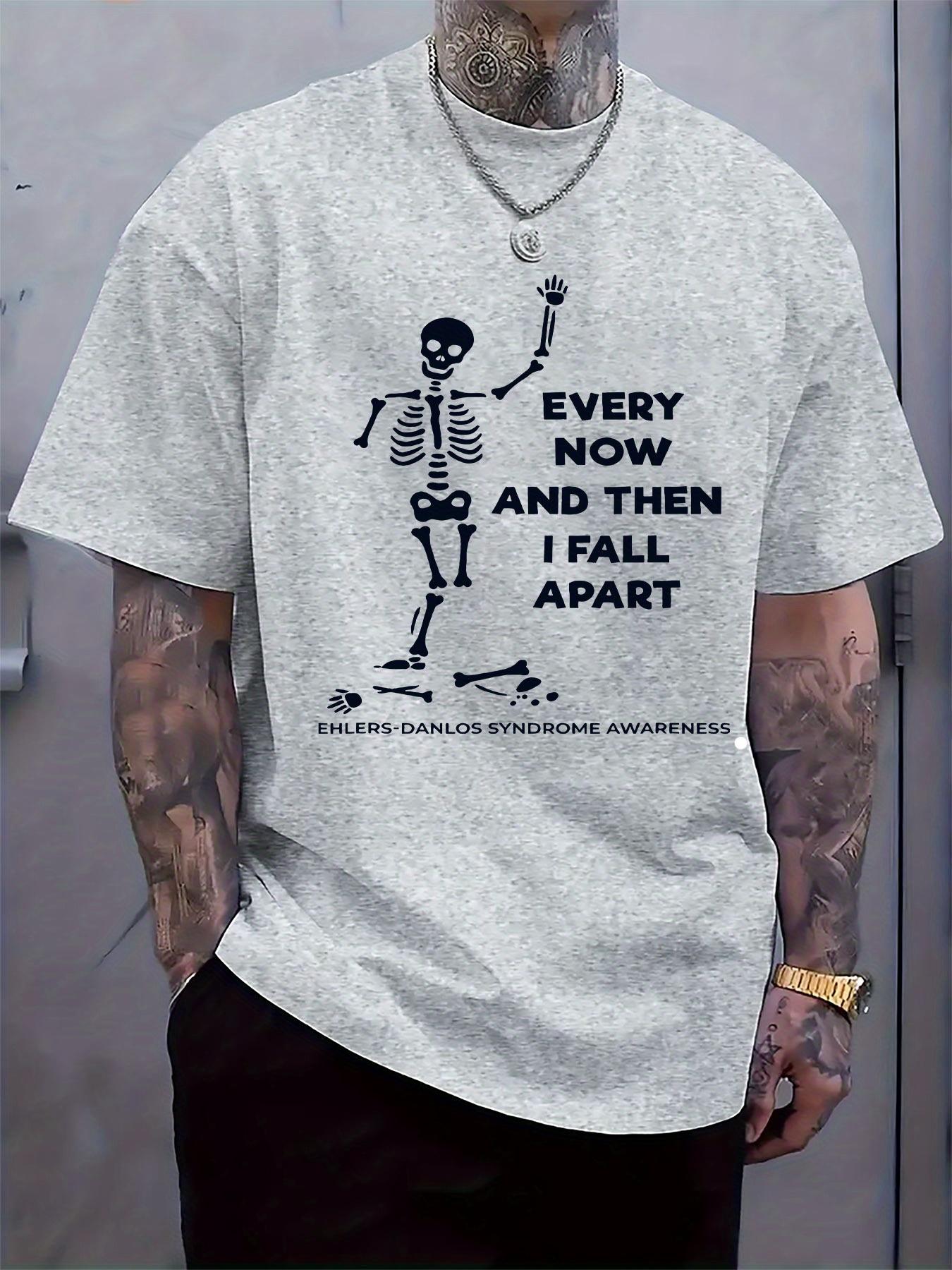 Erebus Fibromyalgia Awareness Graphic T-shirt - Every Now & Then I Fall Apart Skeleton Dance Print S