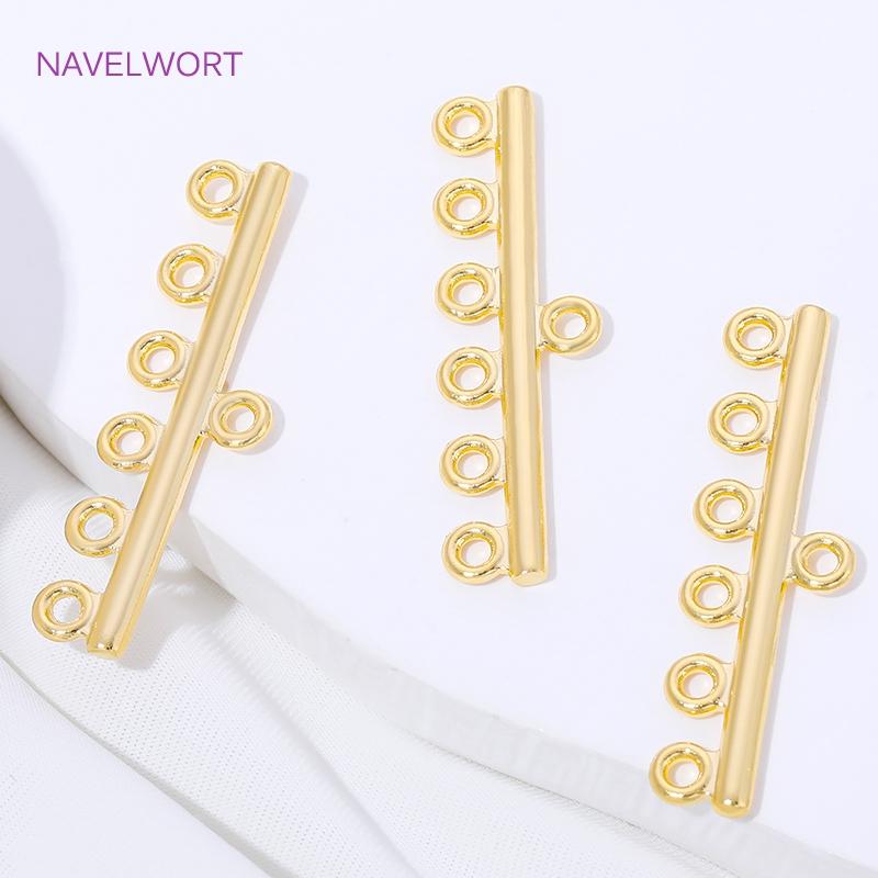 Connettori per Collane a 6 Fili Placcati Oro 18K su Ottone, Connettori per Gioielli, Accessori per la Creazione di Braccialetti Fai da Te
