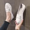 Erste Schicht Rindsleder flacher Mund Feder und Sommer weiße Schuhe Damen ausländischer Stil neue lässige vielseitige Damenschuhe flache Grundplatte