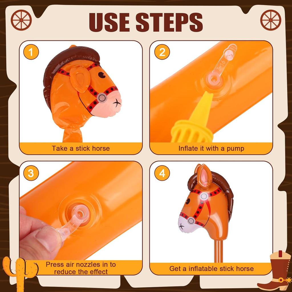 3Pcs/5pcs Inflatable Stick Horse Large Horse Head Balloon Blow Up Pony Stick Toy Halloween Christmas Cowboy Party Supplies
