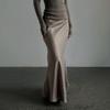 Frühlings-Satin Hohe Taille Hüftwickel Bodenlanges Meerjungfrauen-Maxikleid, Lässiges Party-Maxikleid
