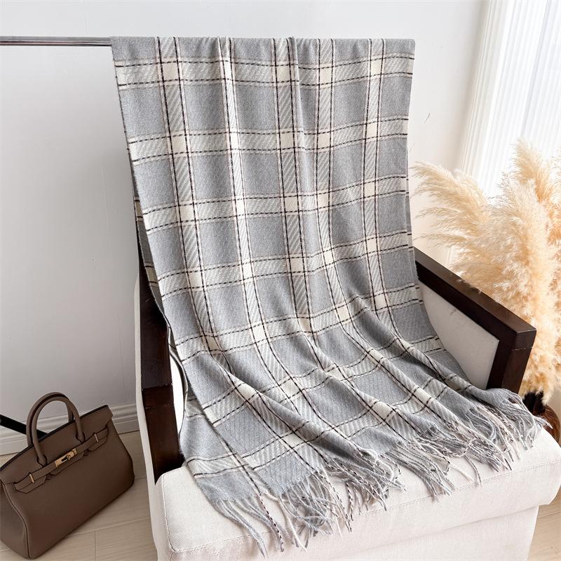 Luxury Faux Cashmere Winter Warm Plaid Scarf Women Soft Shawls Designer Thick Wraps Poncho Unisex Pashmina Blanket Neckerchief