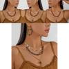 Unique Geometric Crushed Stone Collar Necklace And Drop Earrings Set For Women With Multilayer Style