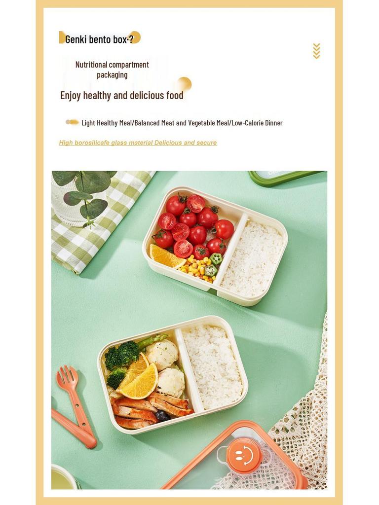 Microwaveable Bento Lunch Box with Utensils & Dressing Container