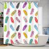 Summer Flip Flops Shower Curtain Bright Multicolored Beach Themed Decor For Bathroom, Polyester Fabric With Hooks (White) [Produ