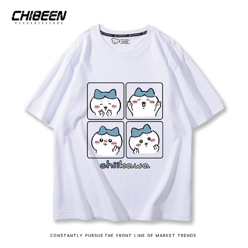 Chiikawa Cute Four-cell Pattern T-shirt Summer High Quality 100% Cotton T-shirt Casual Comfortable Loose Men's T-shirt