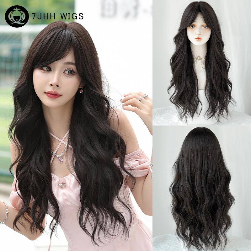 7jhh Wigs Loose Body Wavy Pink Brown Wigs With Dark Roots High Density Synthetic Wavy Ombre Hair Wig For Women Party Lolita Wigs