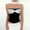 2026 Summer French Elegant Ladylike Fashion Strapless Vest Lace Patchwork Sexy Halter Color-Block Top