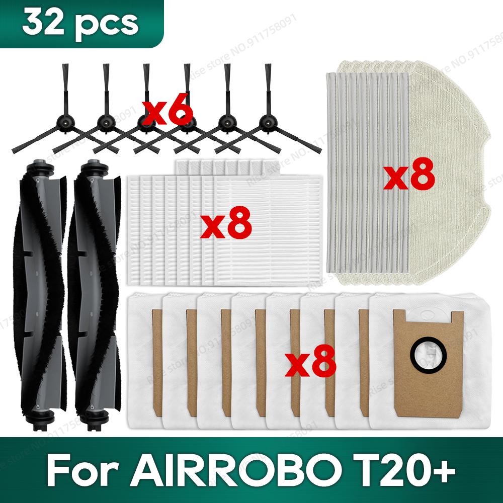Fit for AIRROBO T20+ / T25+ / T30+ / L40+ / L50+ / L60+ / FIXR T20 Accessories Main Brush Hepa Filter Dust Bag Mop Washcloth