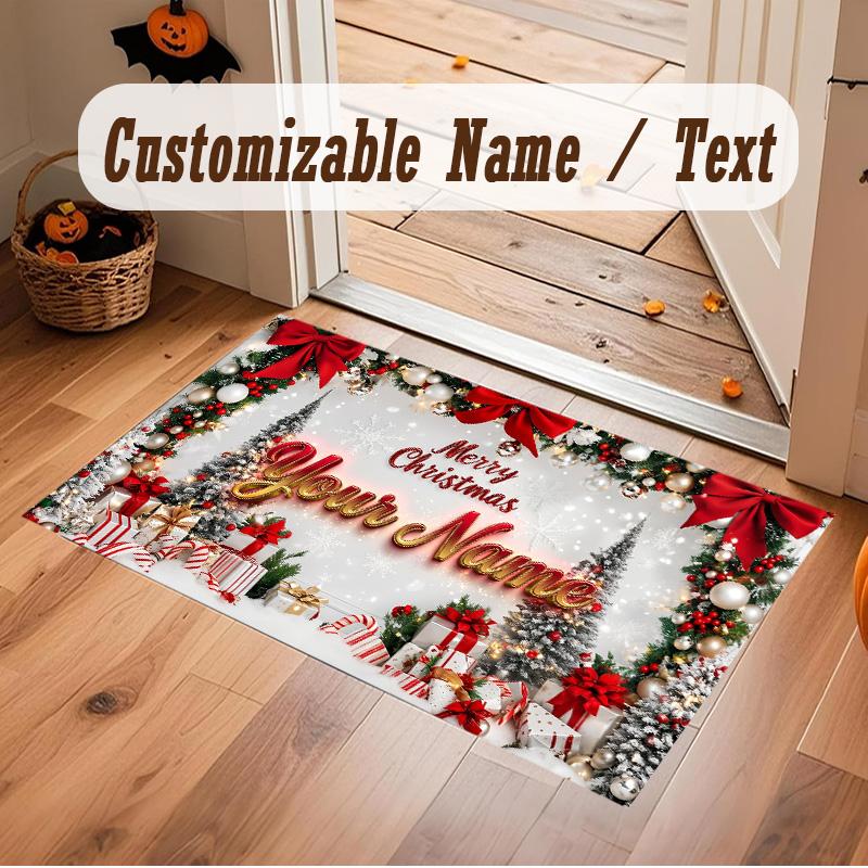 Christmas Theme Soft Crystal Velvet Rug Custom Name & Text Print Non Slip Floor Rug for Bedroom Living Room