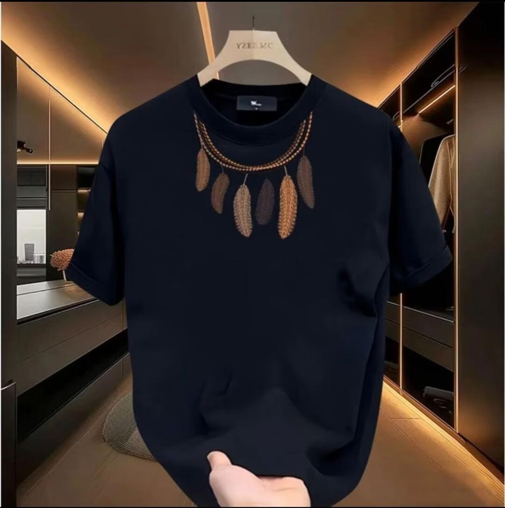 Marca da Moda Manga Curta Algodão Top Camiseta Estampada Masculina Versátil Gola Redonda Masculina e Feminina Masculina