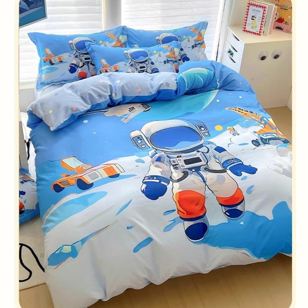 Cute Cartoon Astronaut Motif,Microfibre Bedding Sets, Children's Bed Decor Duvet Cover for Teenagers Adult  with Zip 3-Piece
