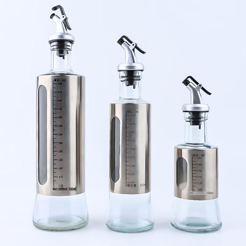 ZISIZ 500ml Glass Oil Dispenser with Stainless Steel Spout and Scale