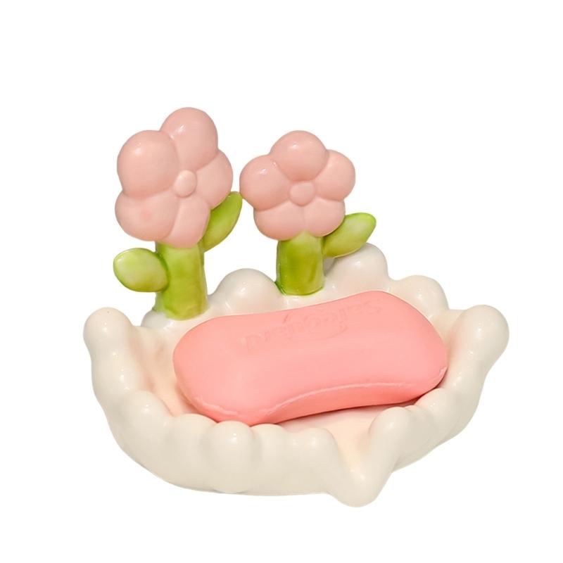 

Ceramic Drain Soap Dish Flower Shape Antislip Soap Tray With Drain Rack Soap Storage Rack Bathroom Kitchen Sink