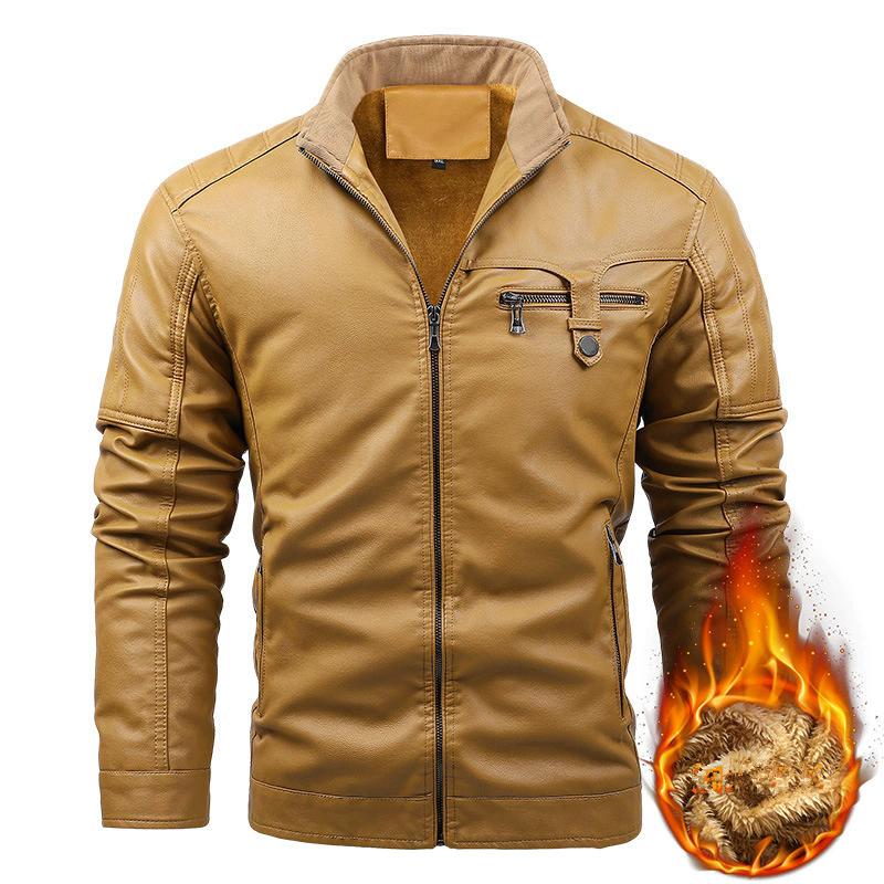 Winter Men's Retro Leather Jackets Warm Fleece Motorcycle Coat Fashion Windproof Moto Biker Male PU Leather Outwear Solid Coats