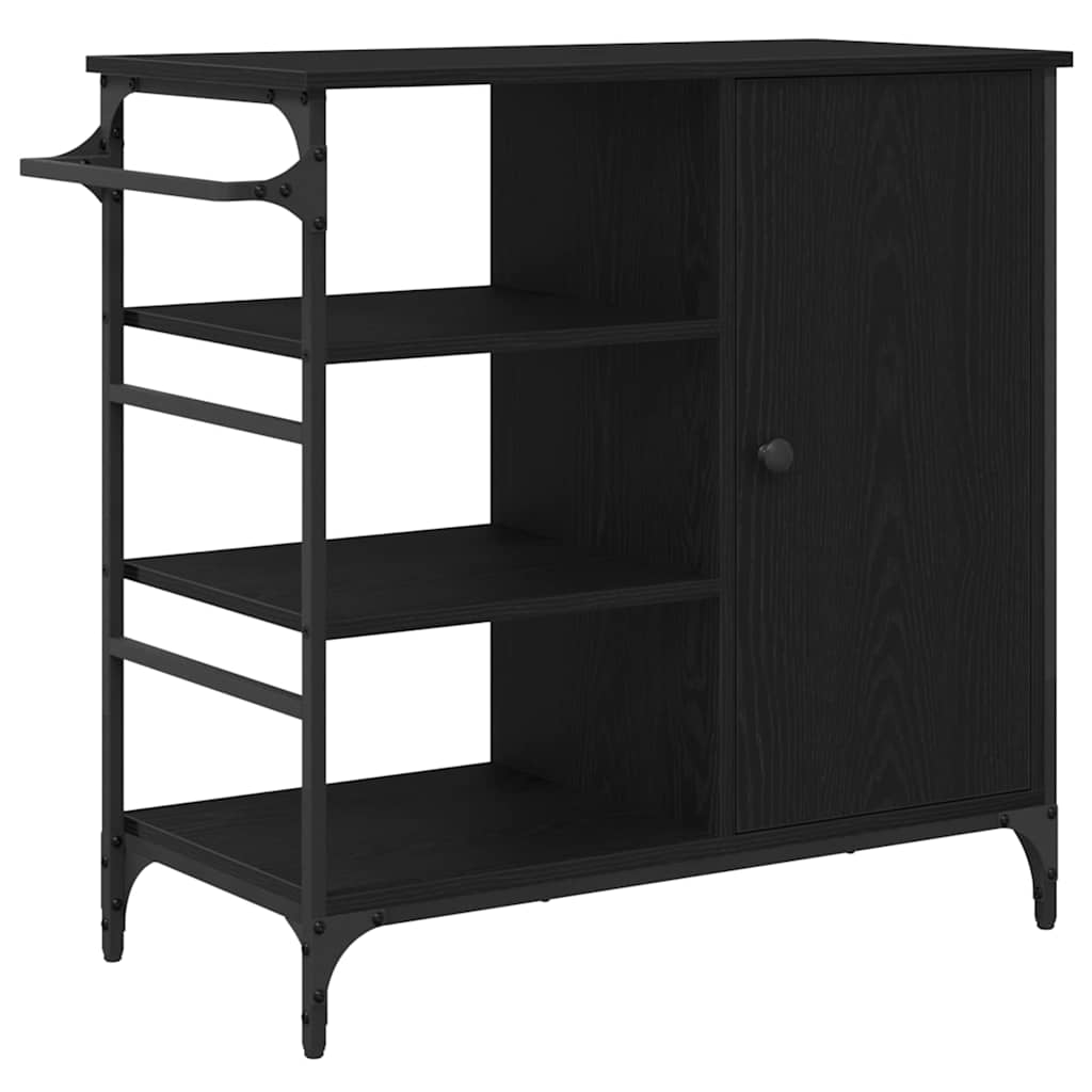 Kitchen Trolley Black Oak Effect 87.5 X 39 X 84.5 Cm